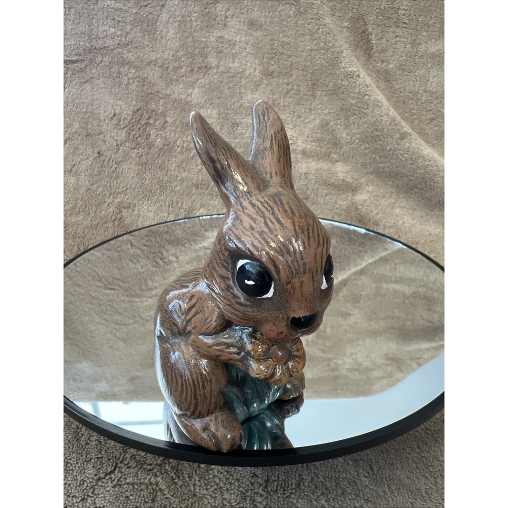 Vintage Ceramic Bunny Rabbit Mini Figurine 3.25" Marked CK Whimsy Shelf Sitter